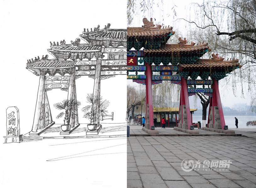 Female teacher's pen drawings reproduce old Jinan
