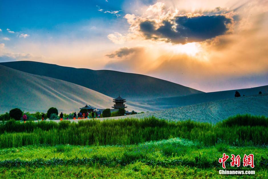 Picturesque view of city in the desert after rain
