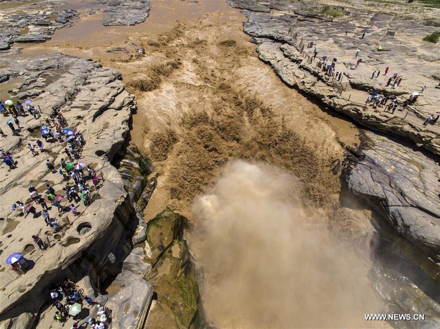 Aerial photos show Hukou Waterfall of Yellow River