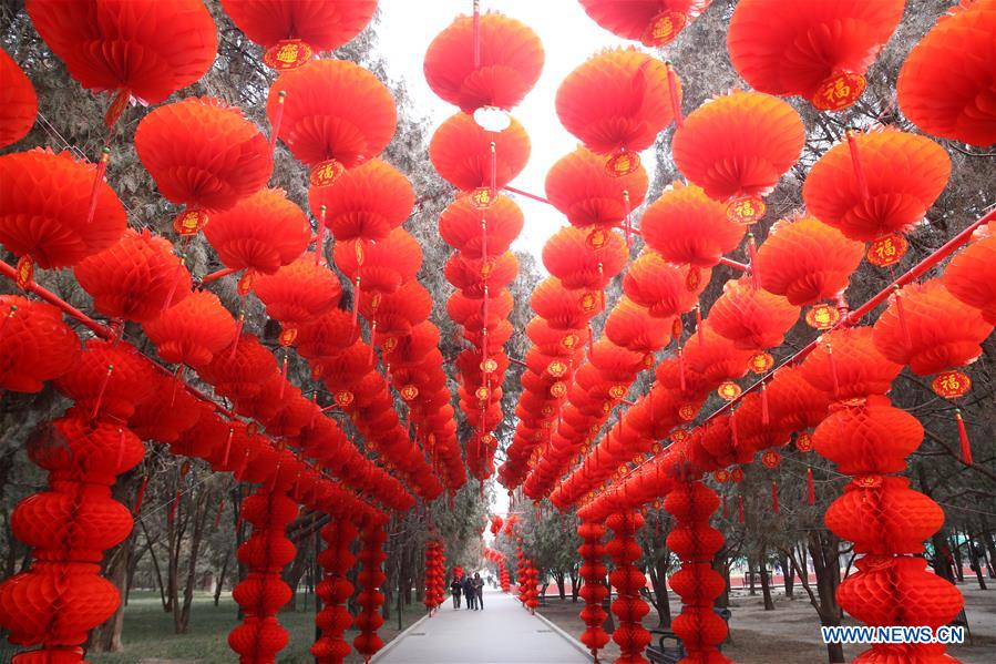 Beijing's Temple of Earth Park decorated for Spring Festival