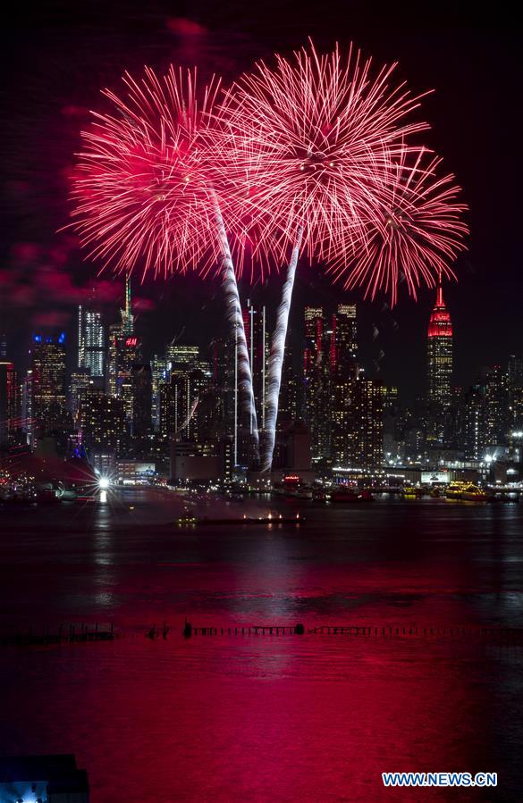 Fireworks seen above Hudson River in New York to celebrate Chinese Lunar New Year