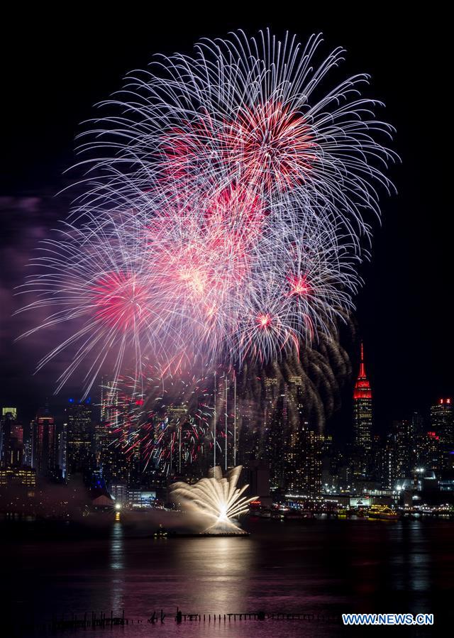 Fireworks seen above Hudson River in New York to celebrate Chinese Lunar New Year