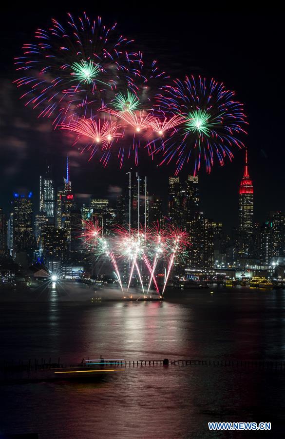 Fireworks seen above Hudson River in New York to celebrate Chinese Lunar New Year