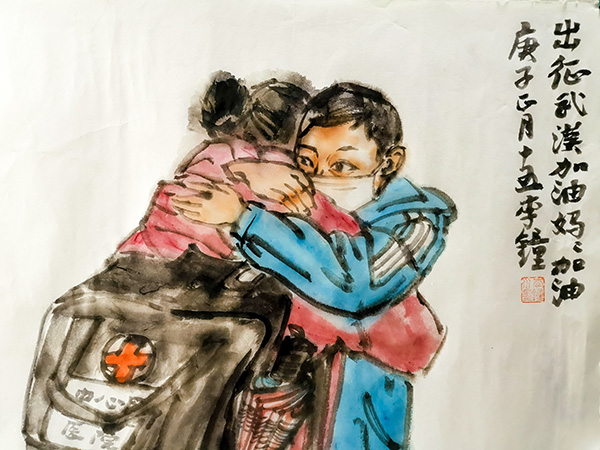 Shanghai painter creates two art pieces per day to pay homage to “white soldiers” on the coronavirus frontline