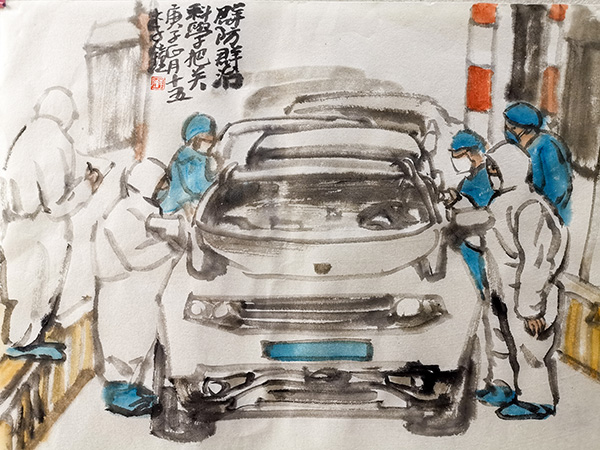 Shanghai painter creates two art pieces per day to pay homage to “white soldiers” on the coronavirus frontline