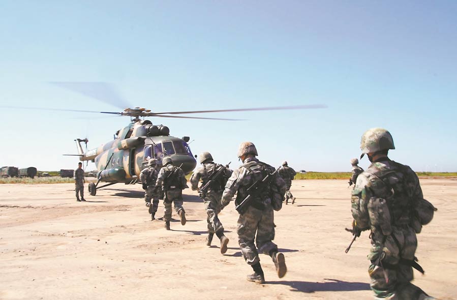 Army aviation brigade trains near Bohai Bay