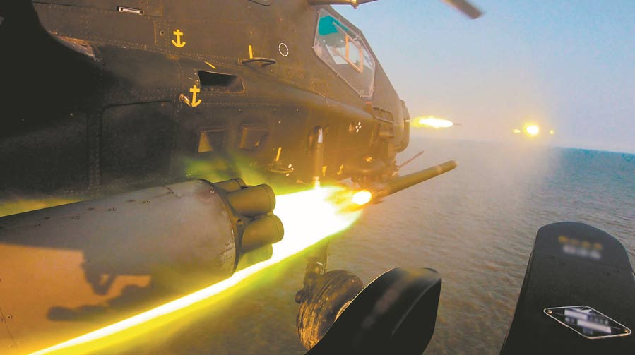 Army aviation brigade trains near Bohai Bay