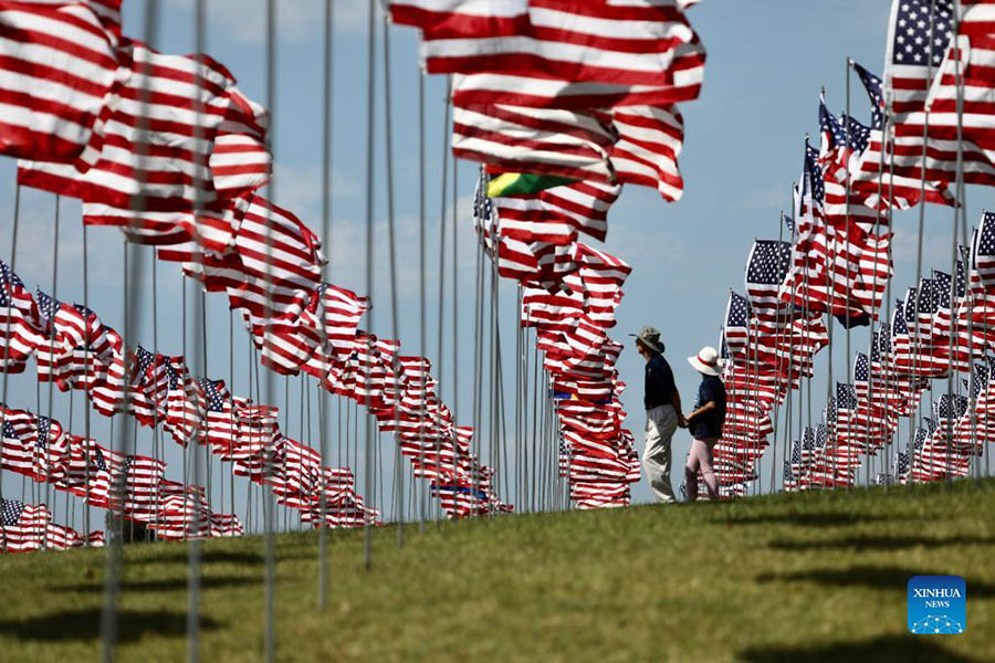 Waves of Flags displayed to honor victims of 9/11 attacks in U.S.