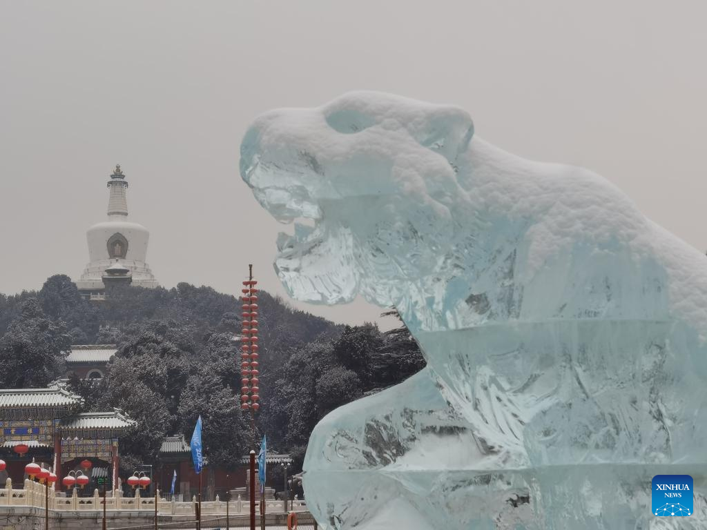 People enjoy snow scenery at scenic spots in Beijing