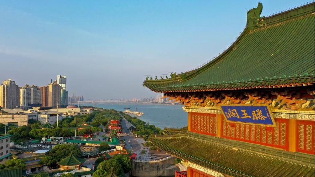 View of Tengwang Pavilion scenic area in Nanchang, China's Jiangxi