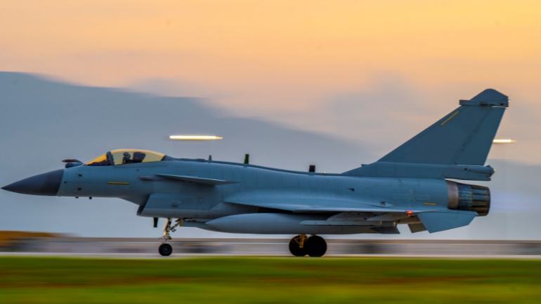 J-10 fighter jet takes off for day-and-night flight training