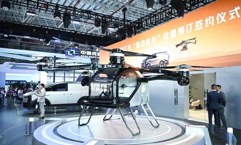 This photo taken on Nov. 13, 2024 shows the Land Aircraft Carrier, a flying car developed by Chinese electric vehicle maker XPENG, at the low-altitude economy area of Airshow China in Zhuhai, south China's Guangdong Province. (Xinhua/Deng Hua)