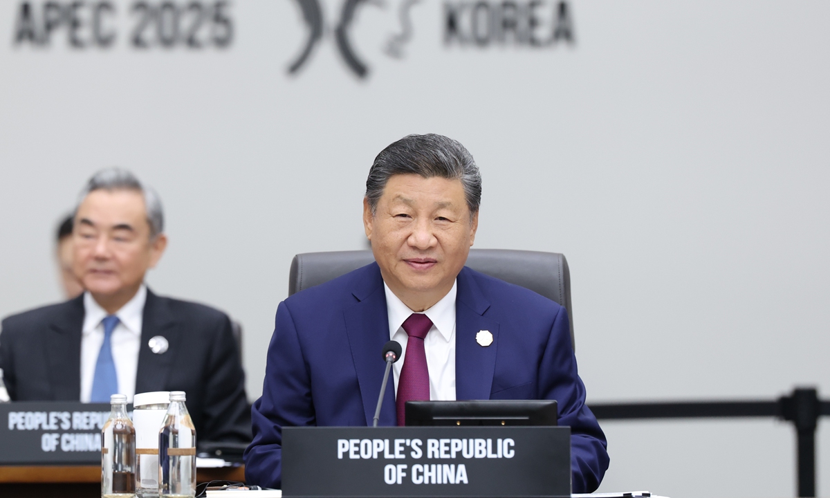 Chinese President Xi Jinping attends the first session of the 32nd Asia-Pacific Economic Cooperation (APEC) Economic Leaders' Meeting and delivers a speech titled Building an Inclusive Open Asia-Pacific Economy for All in Gyeongju, South Korea, Oct. 31, 2025. Photo: Xinhua